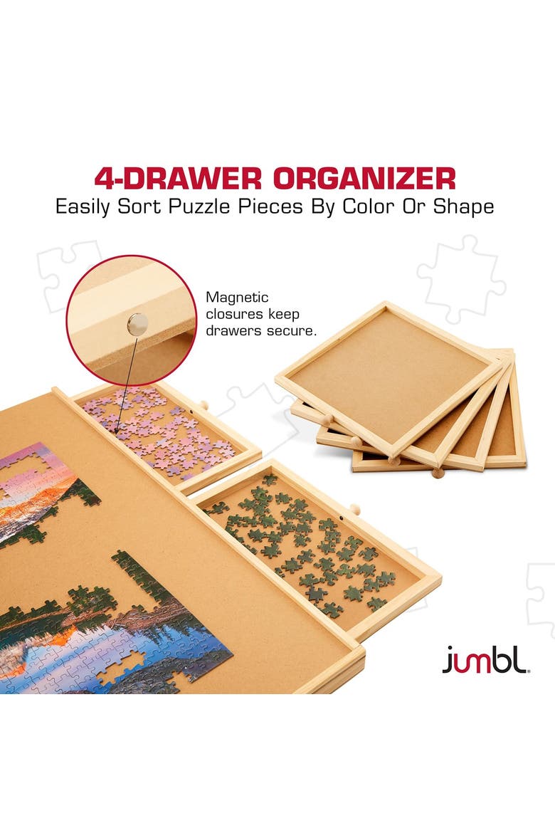 1000-Piece Puzzle Board with Drawers, Lazy Susan & Cover, Rotating Wooden Table, Alternate, color, Beige