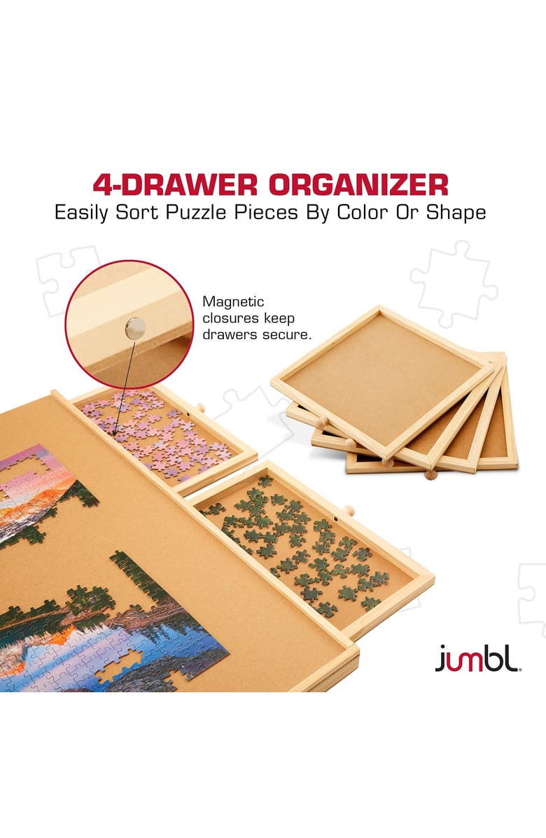 Jumbl 1000-Piece Puzzle Board with Drawers, Lazy Susan & Cover, Rotating Wooden Table, Alternate, color, Beige
