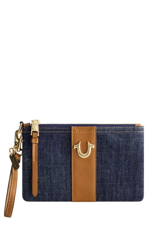 Horseshoe Denim Wristlet Pouch