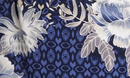 Connected Apparel Floral Sleeveless Side Panel Dress In Blue