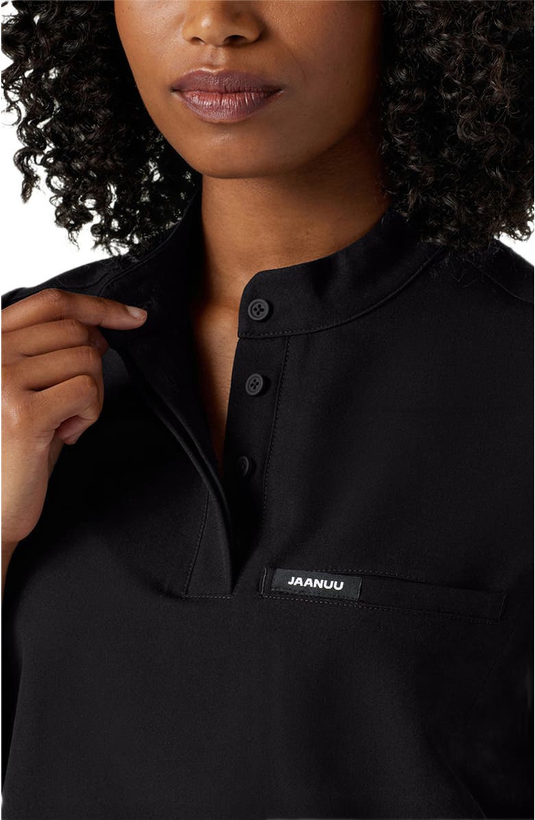 JAANUU Savi Women's 1-Pocket Classic Banded Collar Scrub Top, Alternate, color, Black