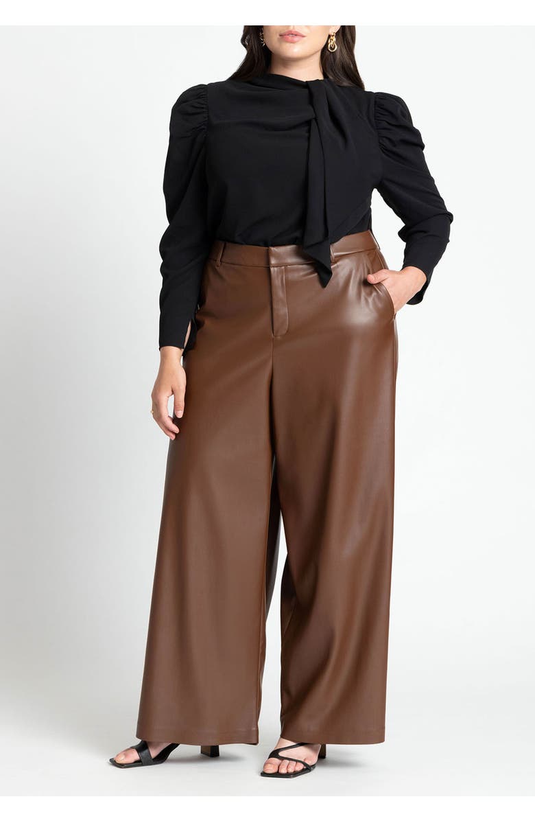 ELOQUII Drape Front Blouse, Alternate, color, Totally Black