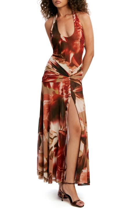 Sariba Halter Neck Mesh Maxi Dress