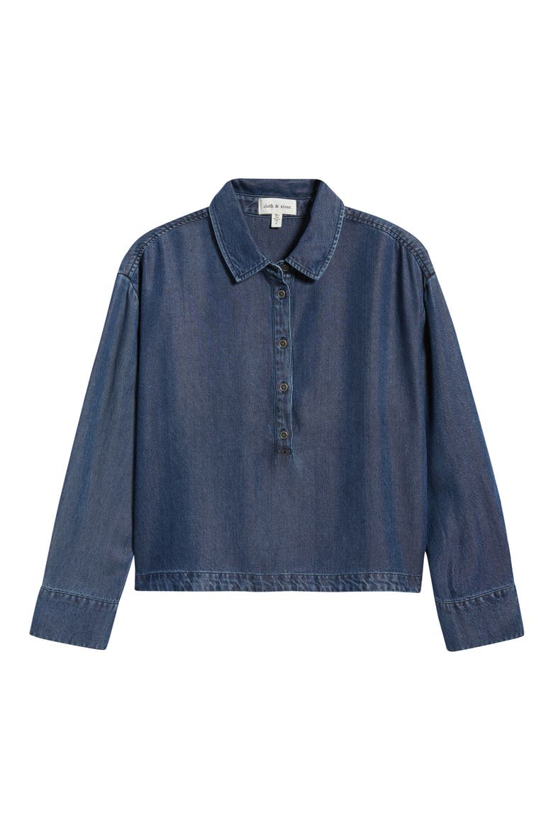 Half Placket Denim Popover Top, Alternate, color, HORIZON WASH