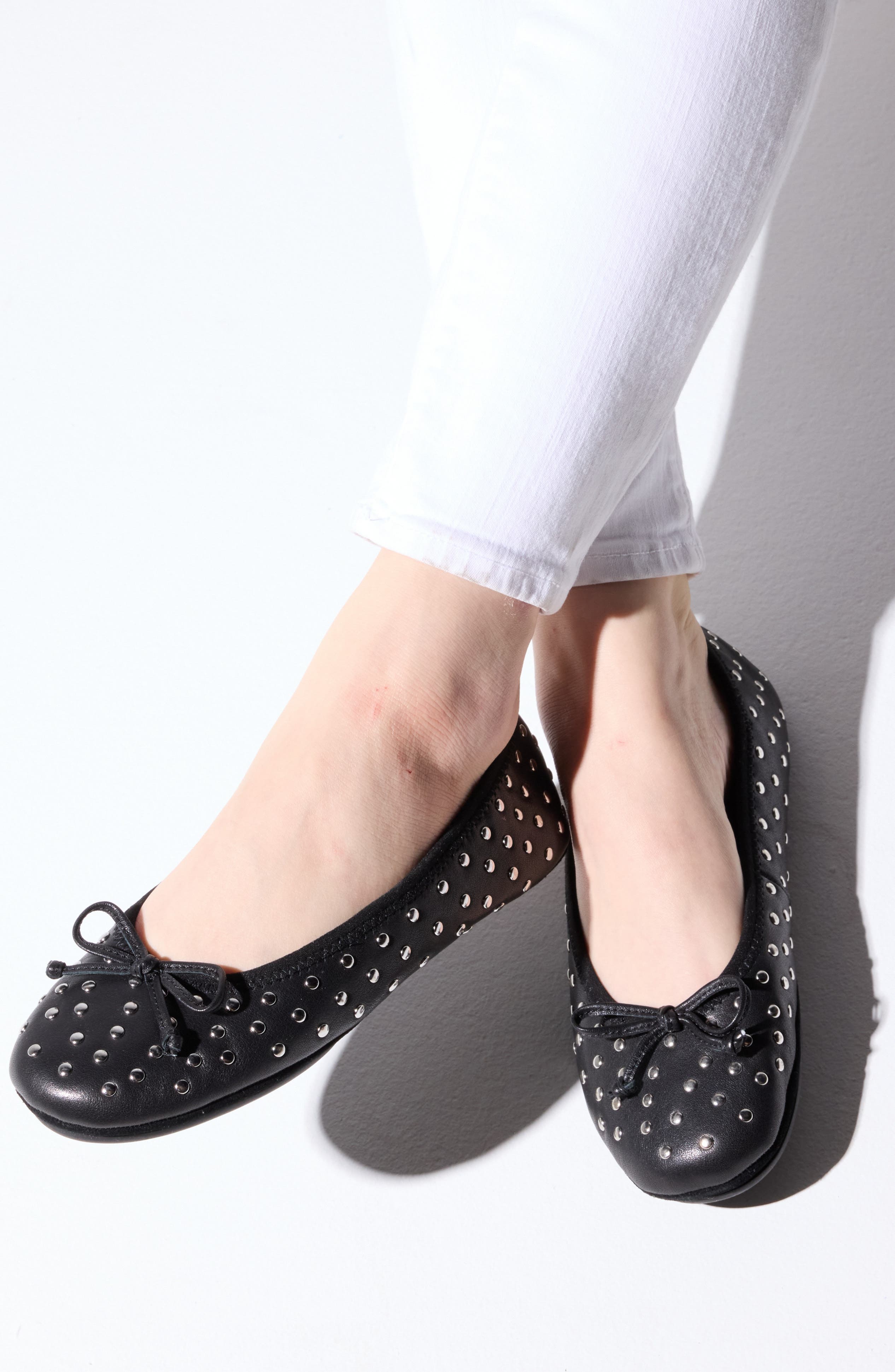 Yosi Samra Stella Stud Ballet Flat, Alternate, color, Black