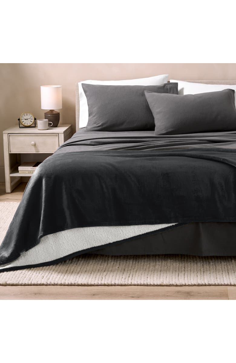 Bare Home Reversible Plush Fleece Throw Blanket, Alternate, color, Black