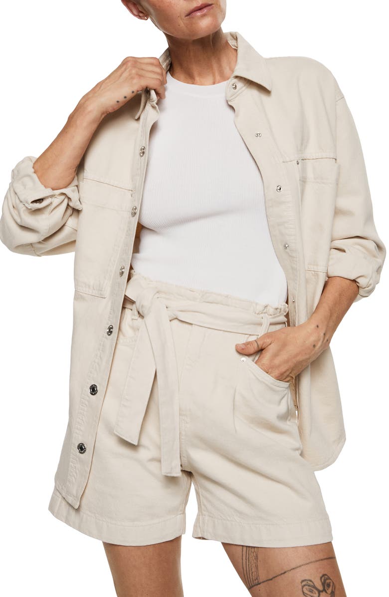 MANGO Denim Paperbag Shorts, Alternate, color, 