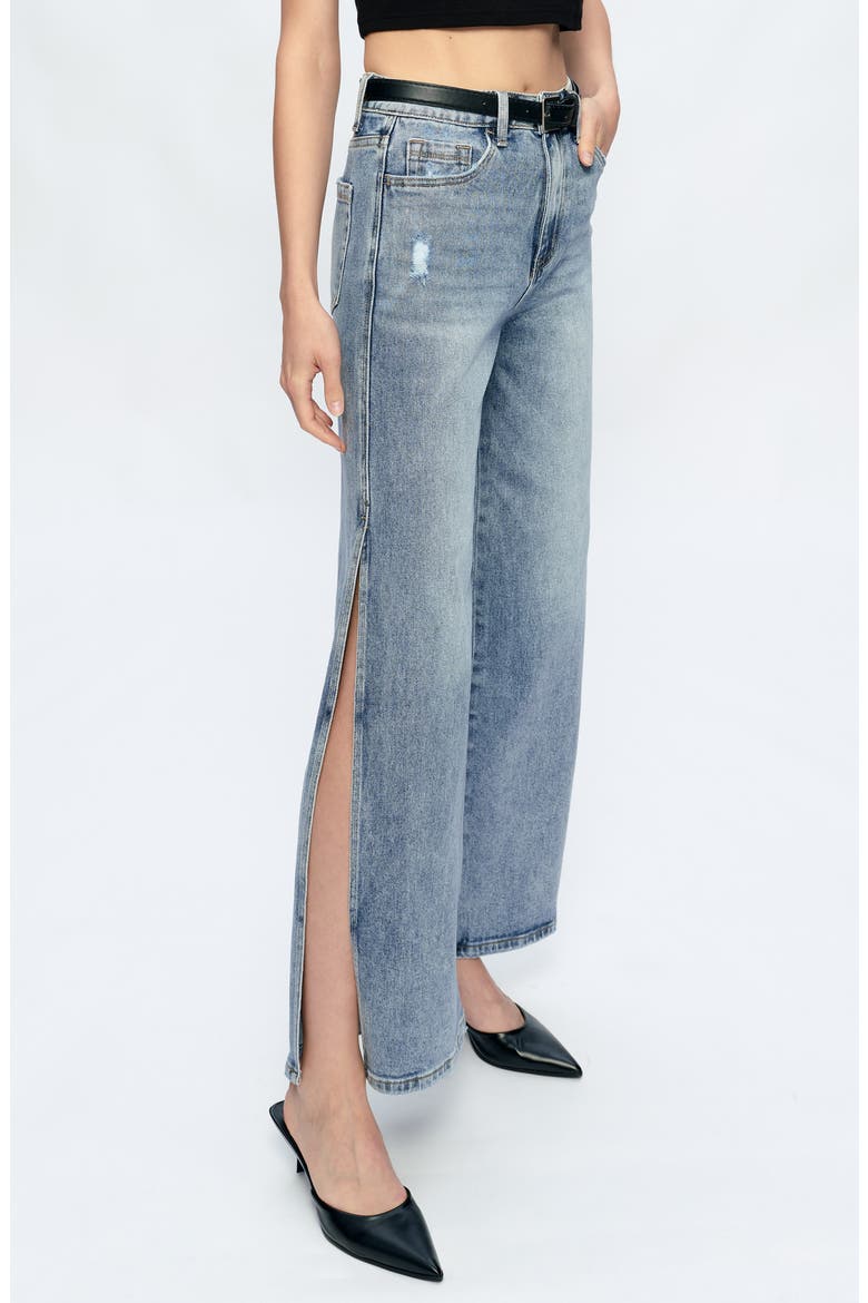 High Waist Wide Leg Slit Hem Jeans, Alternate, color, SUMMER