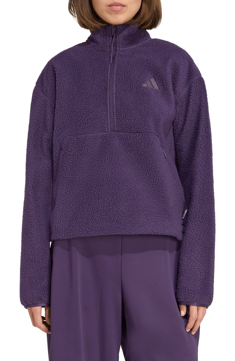 adidas Climawarm High Pile Fleece Half Zip Pullover, Main, color, Aurora Plum