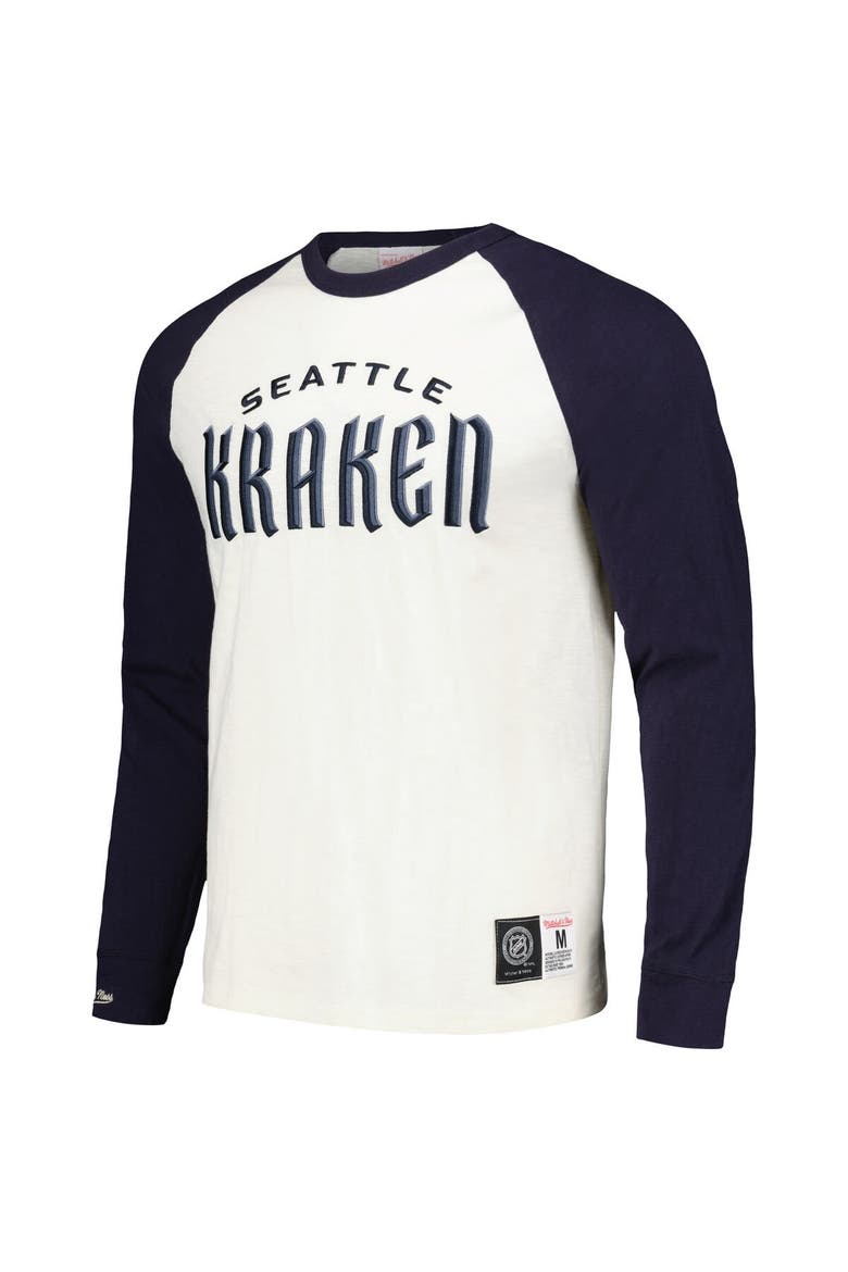 Men's Mitchell & Ness Cream Seattle Kraken Legendary Slub Vintage Raglan Long Sleeve T-Shirt, Alternate, color, Cream