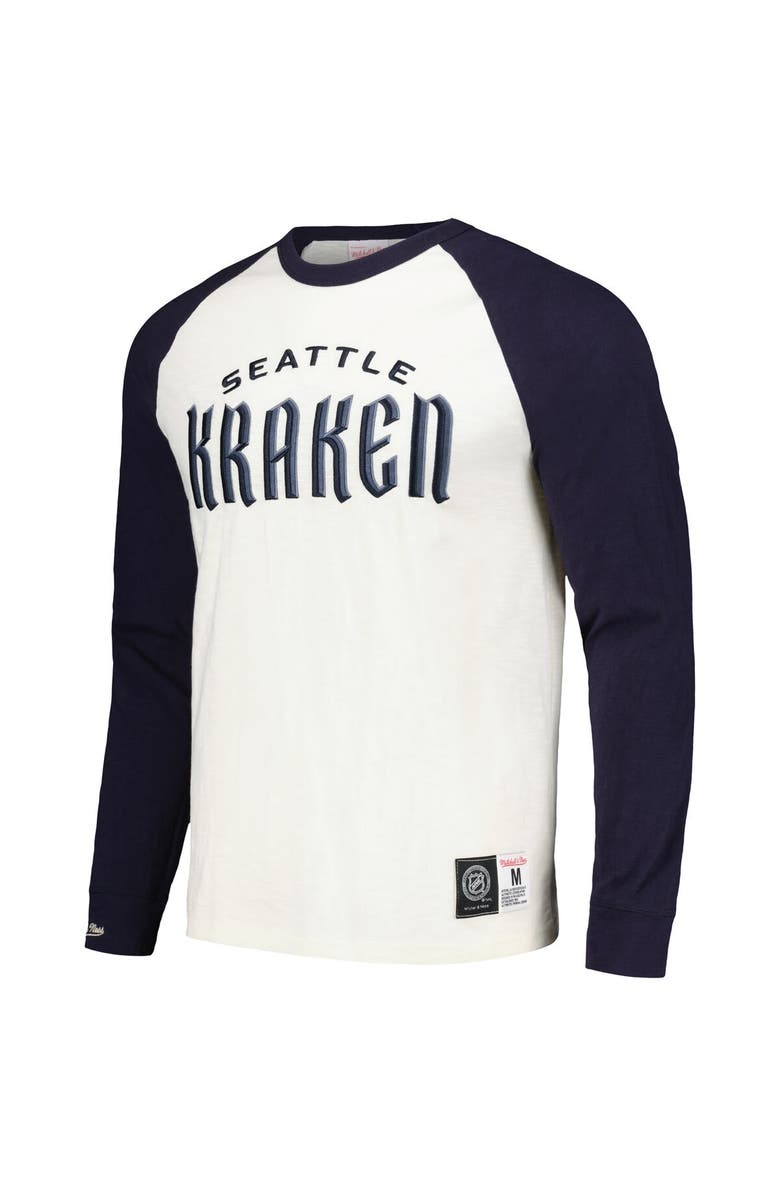 Mitchell & Ness Men's Mitchell & Ness Cream Seattle Kraken Legendary Slub Vintage Raglan Long Sleeve T-Shirt, Alternate, color, Cream