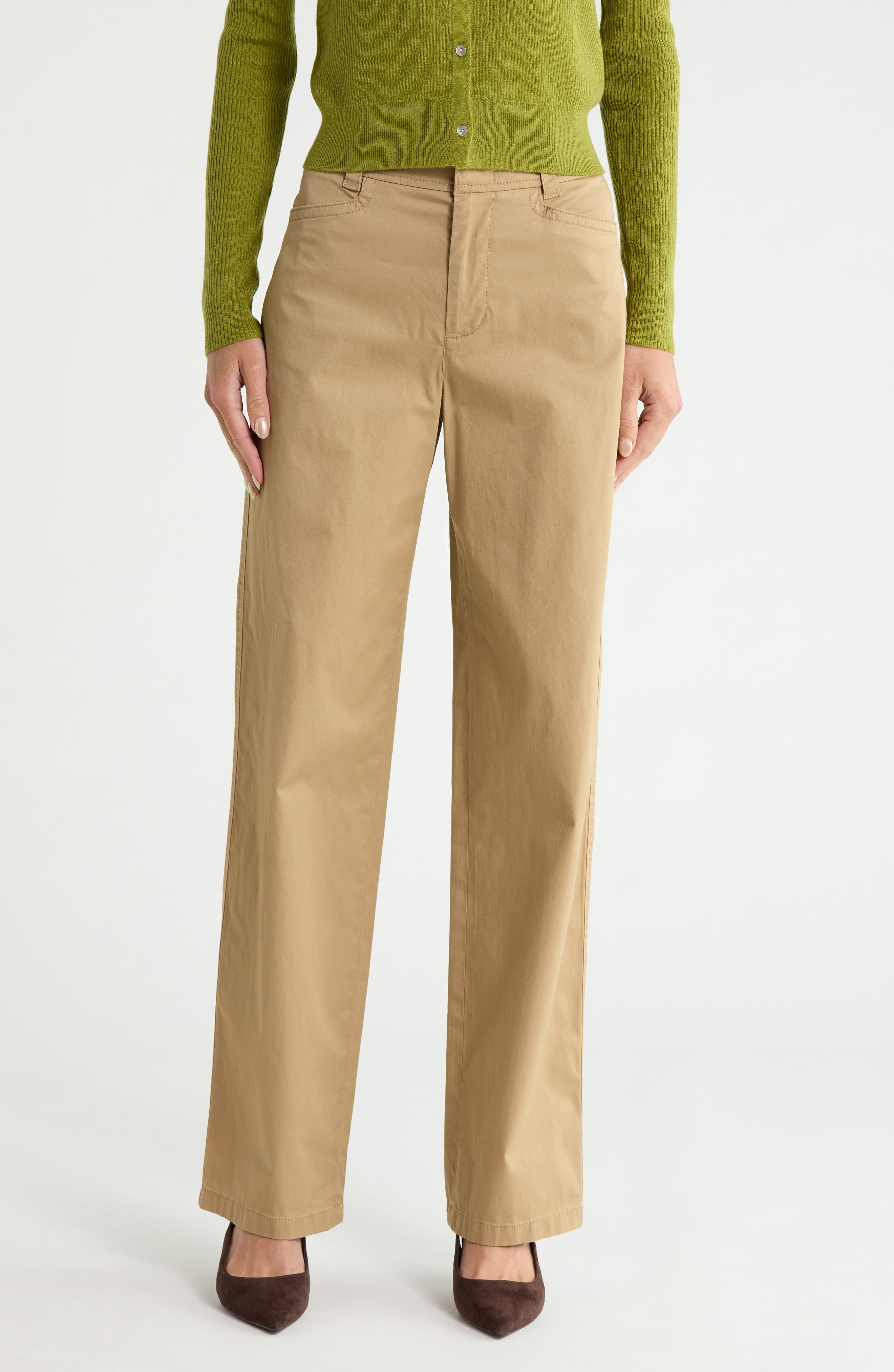 High Waisted Stretch Cotton Pants