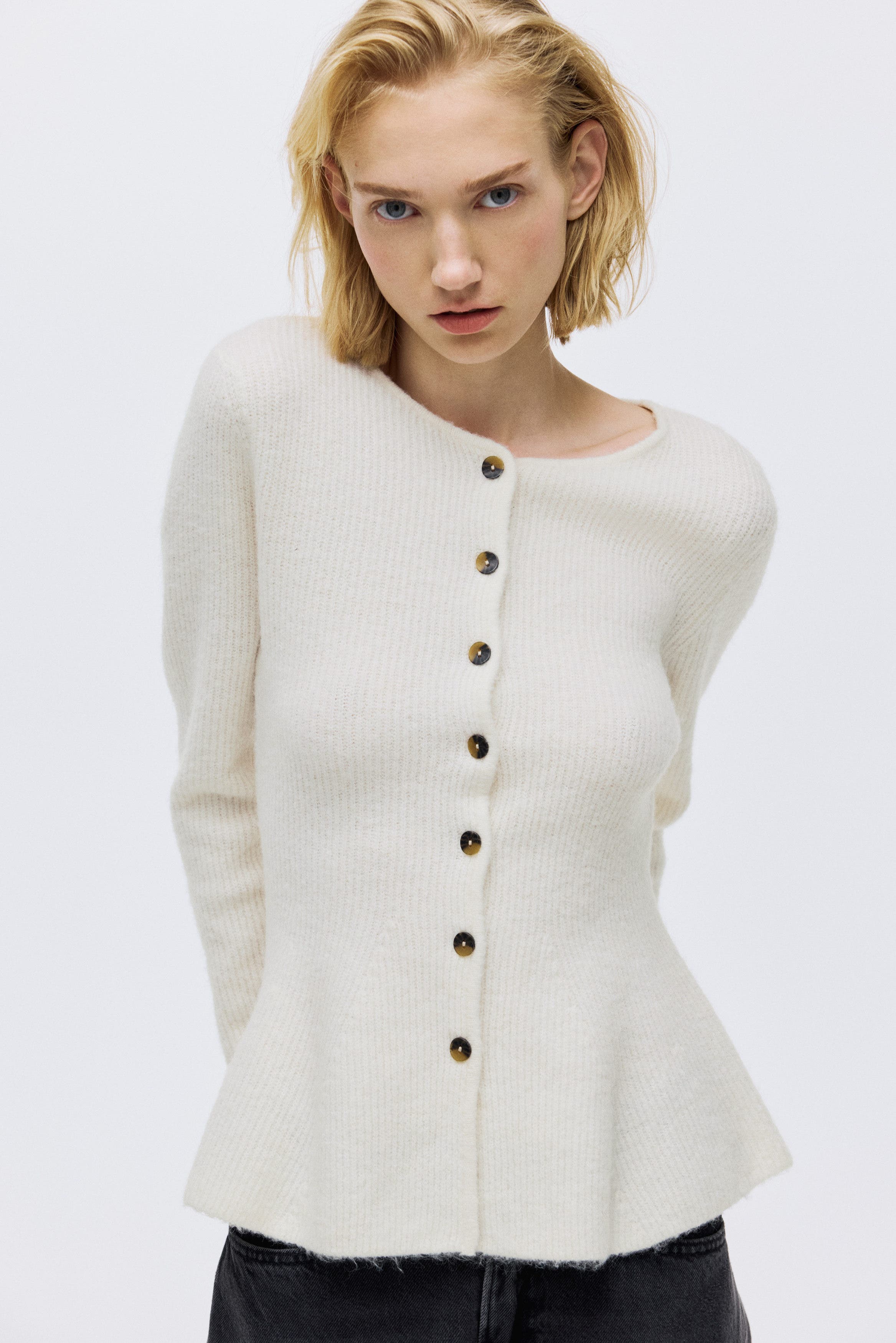 Rib-knit Peplum Cardigan - image 4