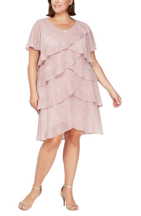 Shimmer Bodre Tiered Ruffle Dress (Plus Size)