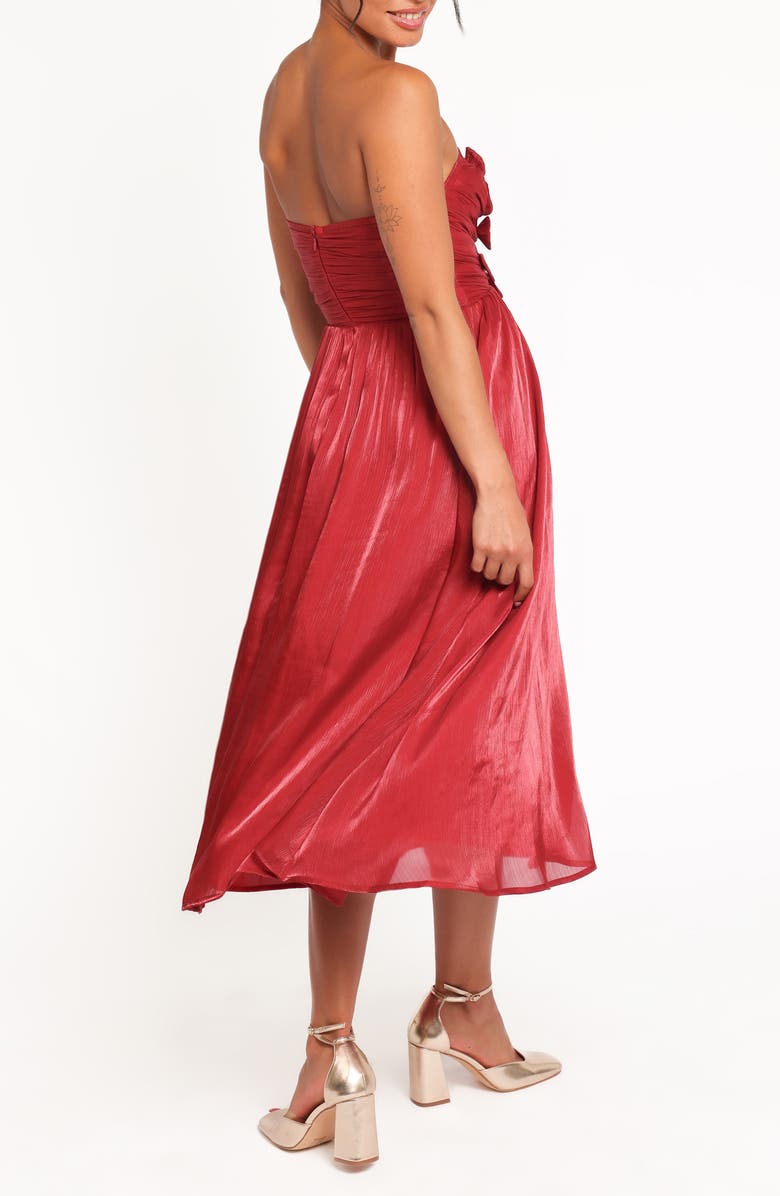 Petal & Pup Mila Strapless Bow Cutout Midi Dress, Alternate, color, Red