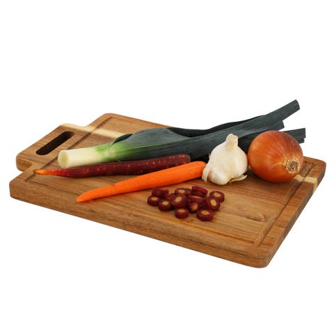 16.5 x 11 Inch Acacia Wood Rectangle Serving Board with Handle
