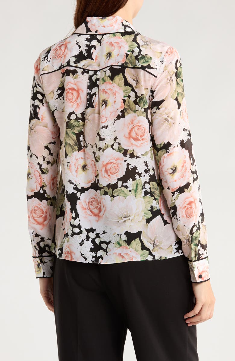 Alice + Olivia Willa Silk Button-Up Shirt, Alternate, color, Morningside Floral Black