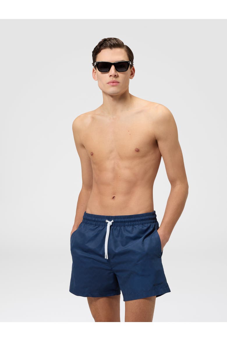 Mid-length Swim Shorts With Tone-on-tone Zigzag Print, Alternate, color, Blue