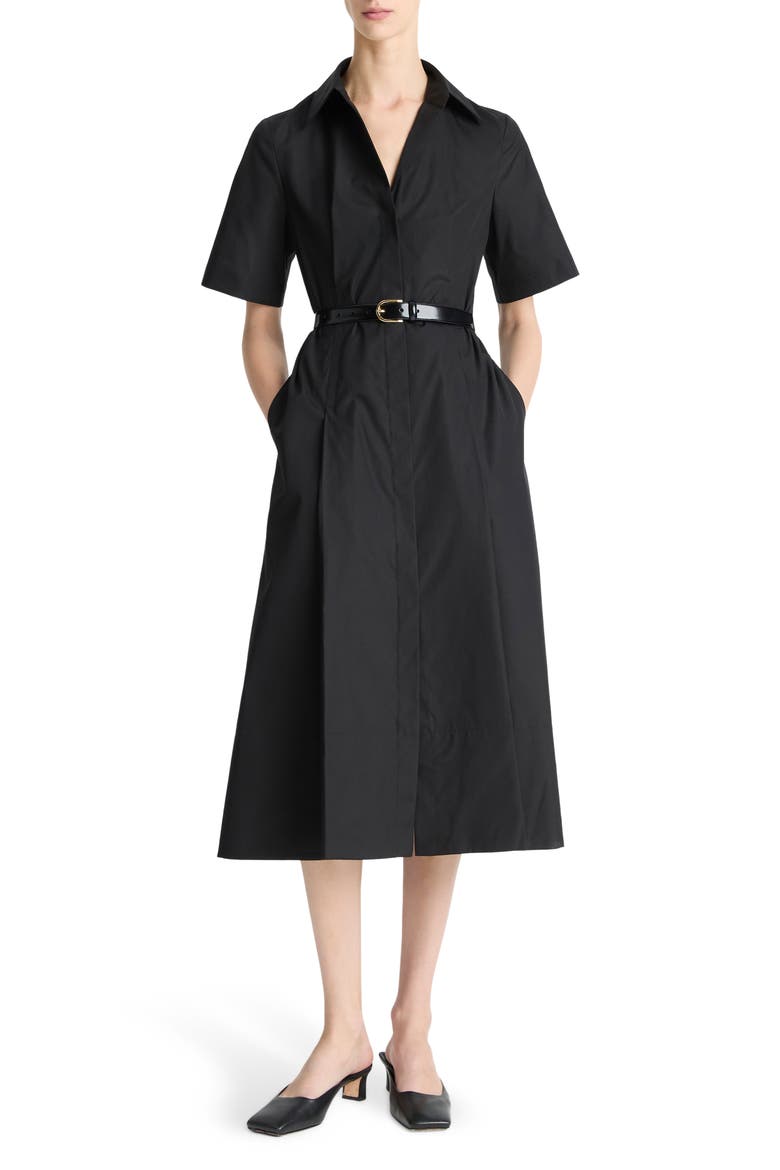 Short Sleeve Cotton Shirtdress, Main, color, BLACK