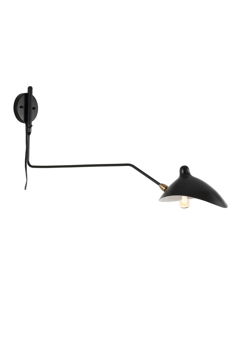 Frank 35" Iron Retro Swing LED Wall Sconce, Main, color, Black/Brass Gold