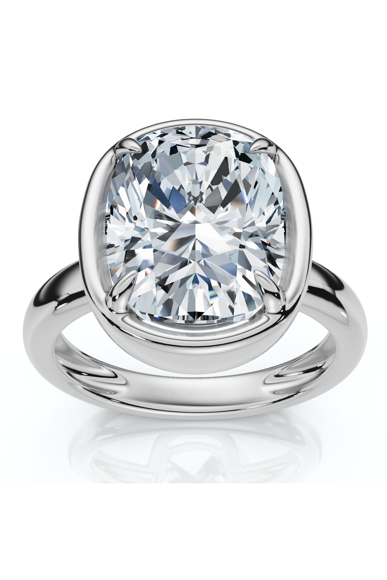 Certified 4Ct Cushion Diamond Bezel Prong Solitaire Engagement Ring Lab Grown, Main, color, 14k White Gold