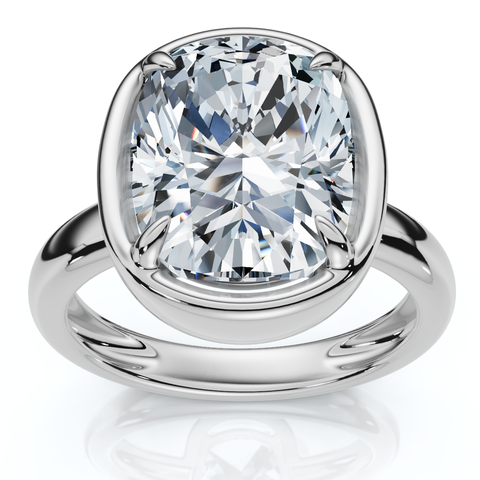 Certified 4Ct Cushion Diamond Bezel Prong Solitaire Engagement Ring Lab Grown