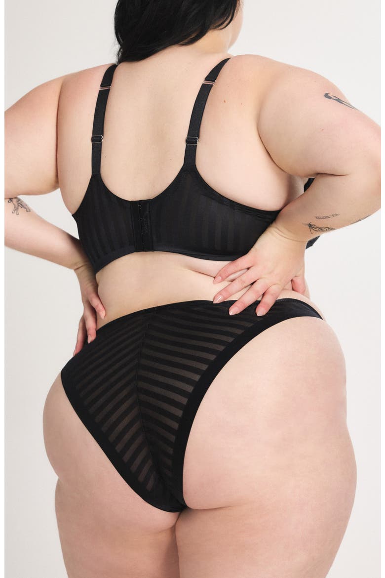 Show 'n' Tell Stripe Unlined Demi Bra, Alternate, color, BLACK CAVIAR
