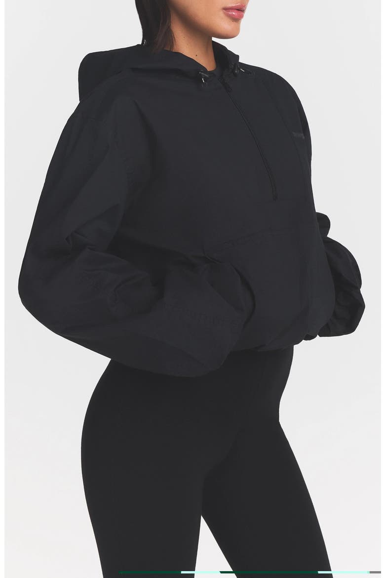 Woven Cotton Half Zip Hoodie, Alternate, color, ONYX