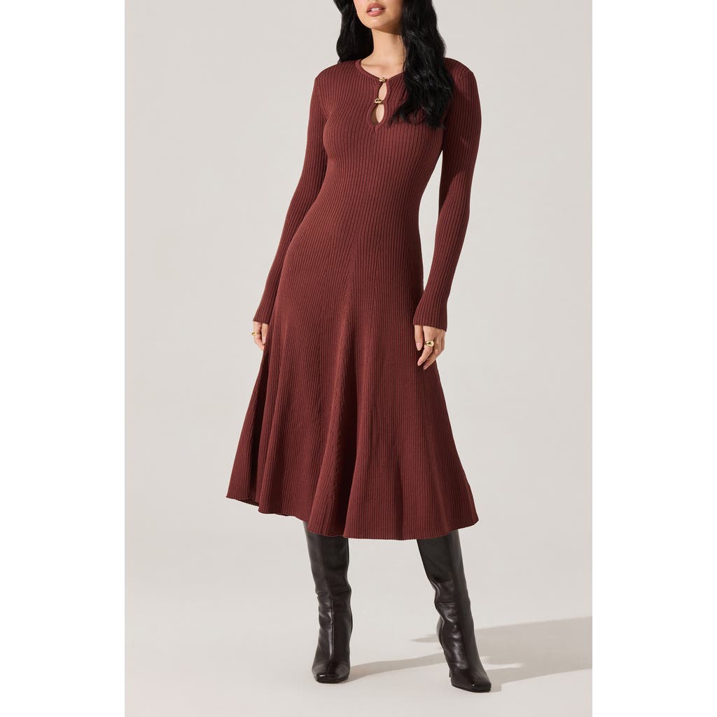 Astr The Label Fallyn Rib Long Sleeve Sweater Dress In Brown