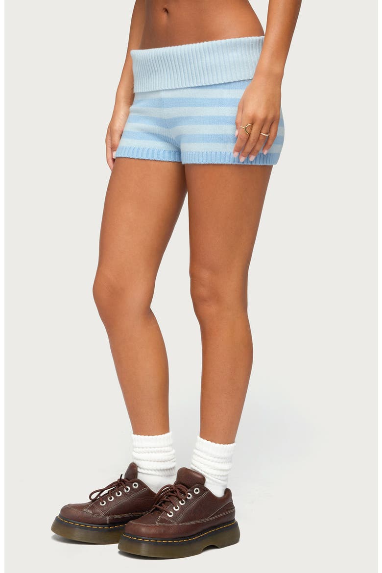 Saphi Stripe Foldover Waist Knit Shorts, Alternate, color, LIGHT-BLUE