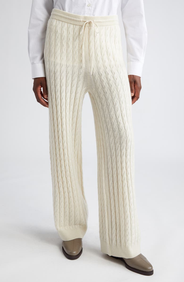 TOTEME Cable Knit Wide Leg Wool & Cashmere Pants, Main, color, 