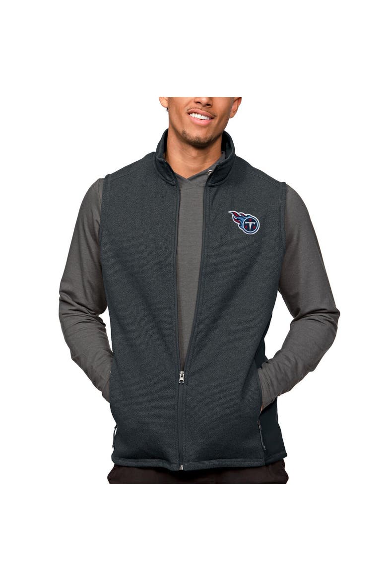 Men's Antigua Heathered Charcoal Tennessee Titans Course Full-Zip Vest, Alternate, color, Heather Charcoal