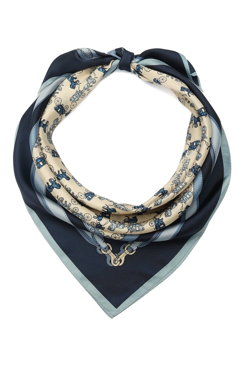 Horse & Carriage Straps Silk Scarf, Alternate, color, DEEP BLUE