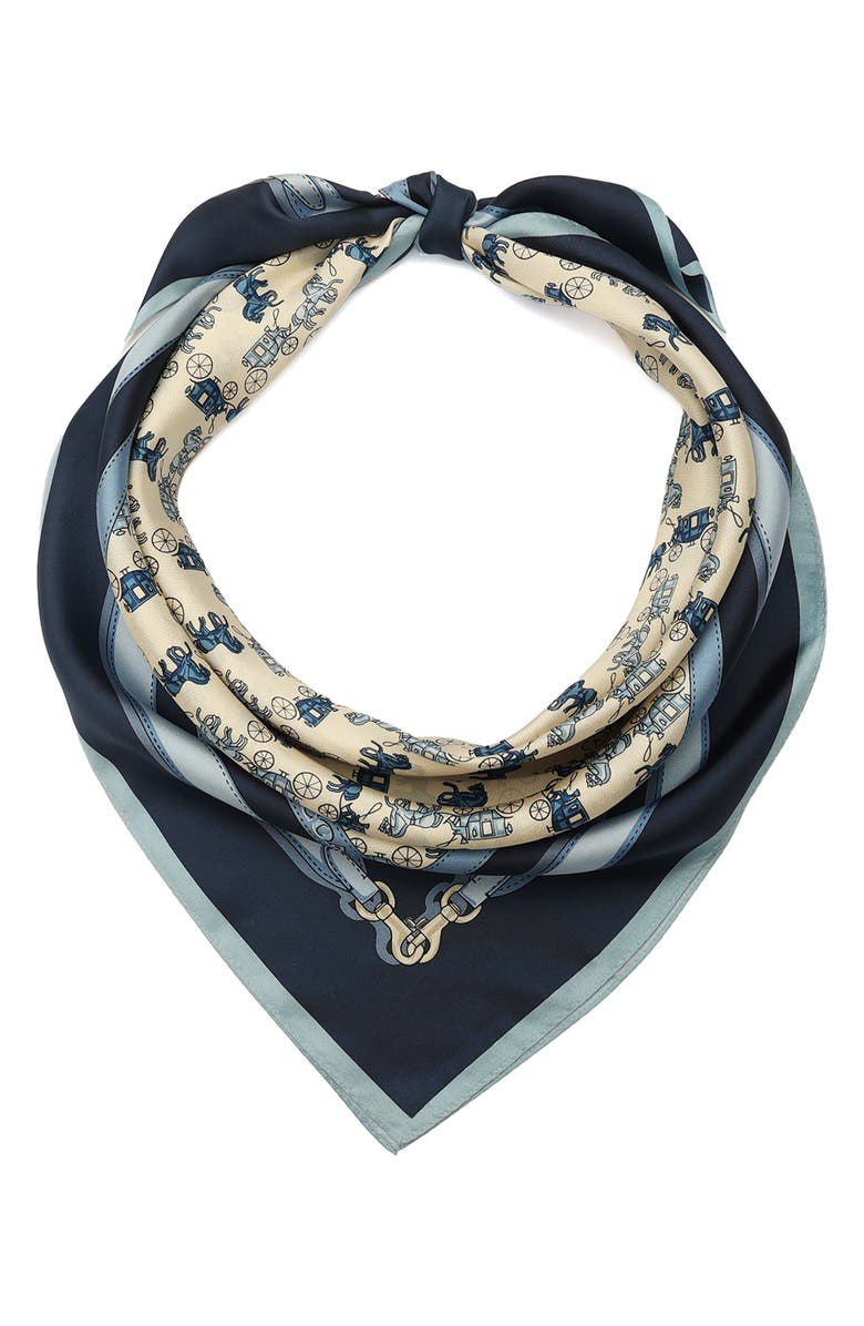 COACH Horse & Carriage Straps Silk Scarf, Alternate, color, Deep Blue
