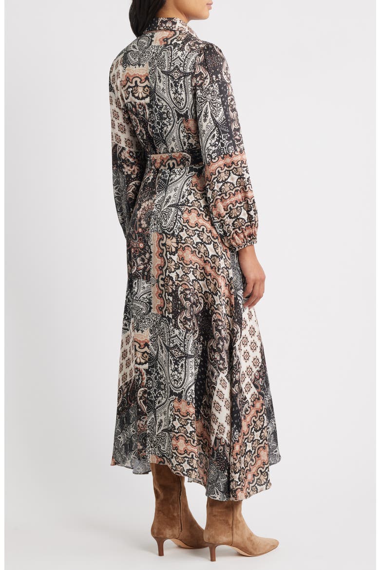 Mixed Print Long Sleeve Shirtdress, Alternate, color, BLACK BROWN