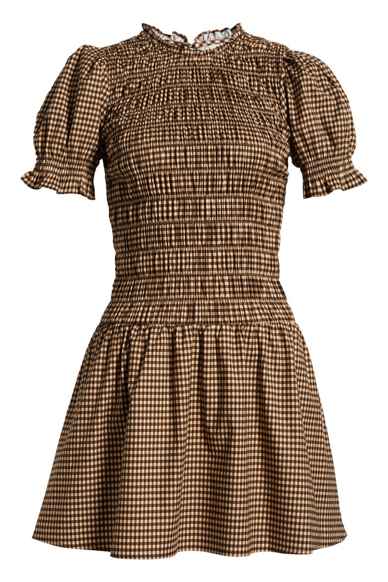Leannah Smocked Stretch Organic Cotton Minidress, Alternate, color, TARTINE CHECK