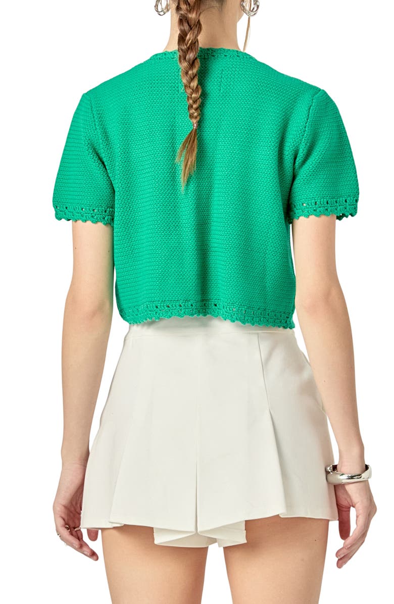 English Factory Golden Button Crop Cardigan, Alternate, color, Green