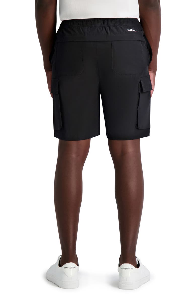 KARL LAGERFELD PARIS Drawstring Cargo Shorts, Alternate, color, Black