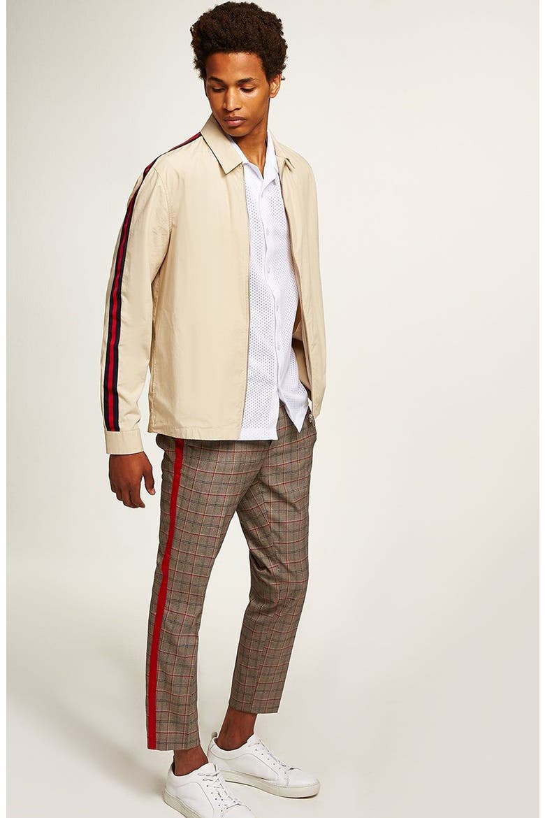 Side Stripe Skinny Fit Cropped Trousers, Alternate, color, BROWN MULTI