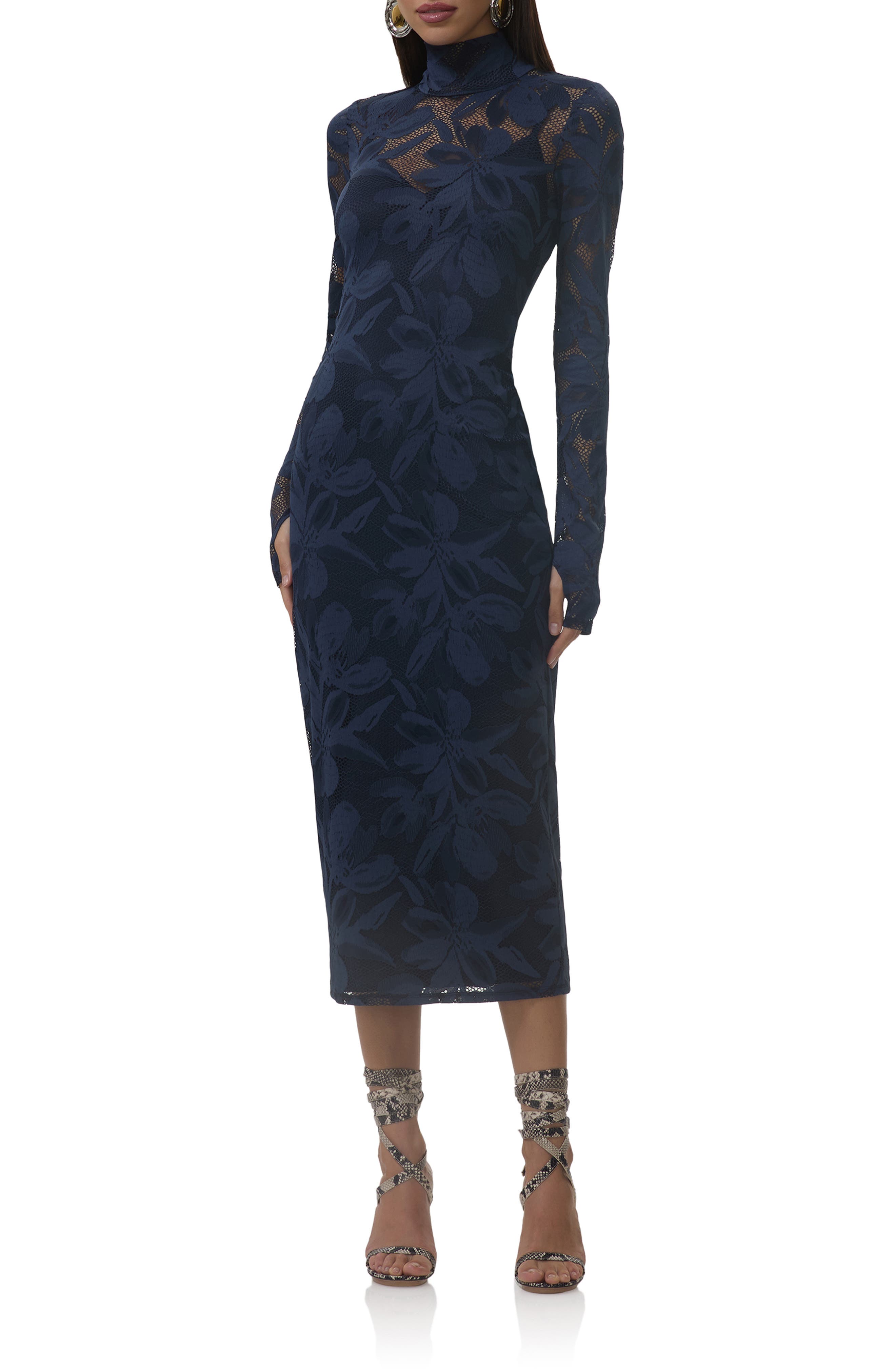 AFRM Shailene Long Sleeve Turtleneck Floral Lace Dress