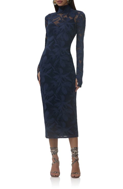 Shailene Long Sleeve Turtleneck Floral Lace Dress