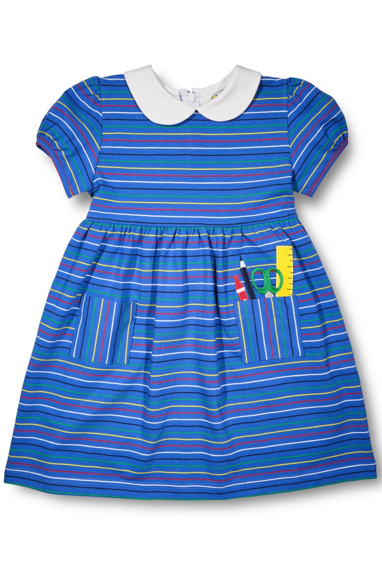 Stripe Knit Dress With School Supplies, Main, color, Royal Multicolor