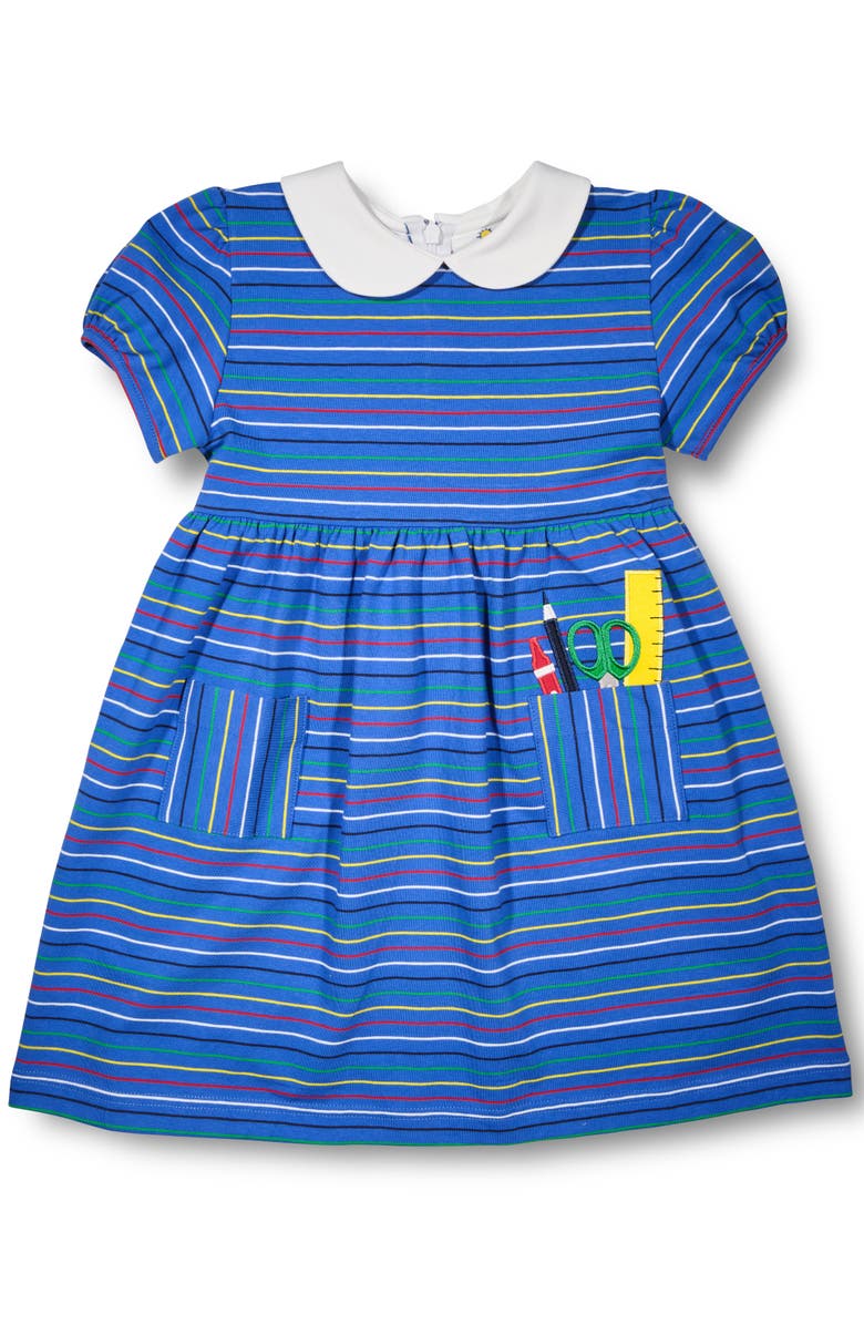 Florence Eiseman Stripe Knit Dress With School Supplies, Main, color, Royal Multicolor