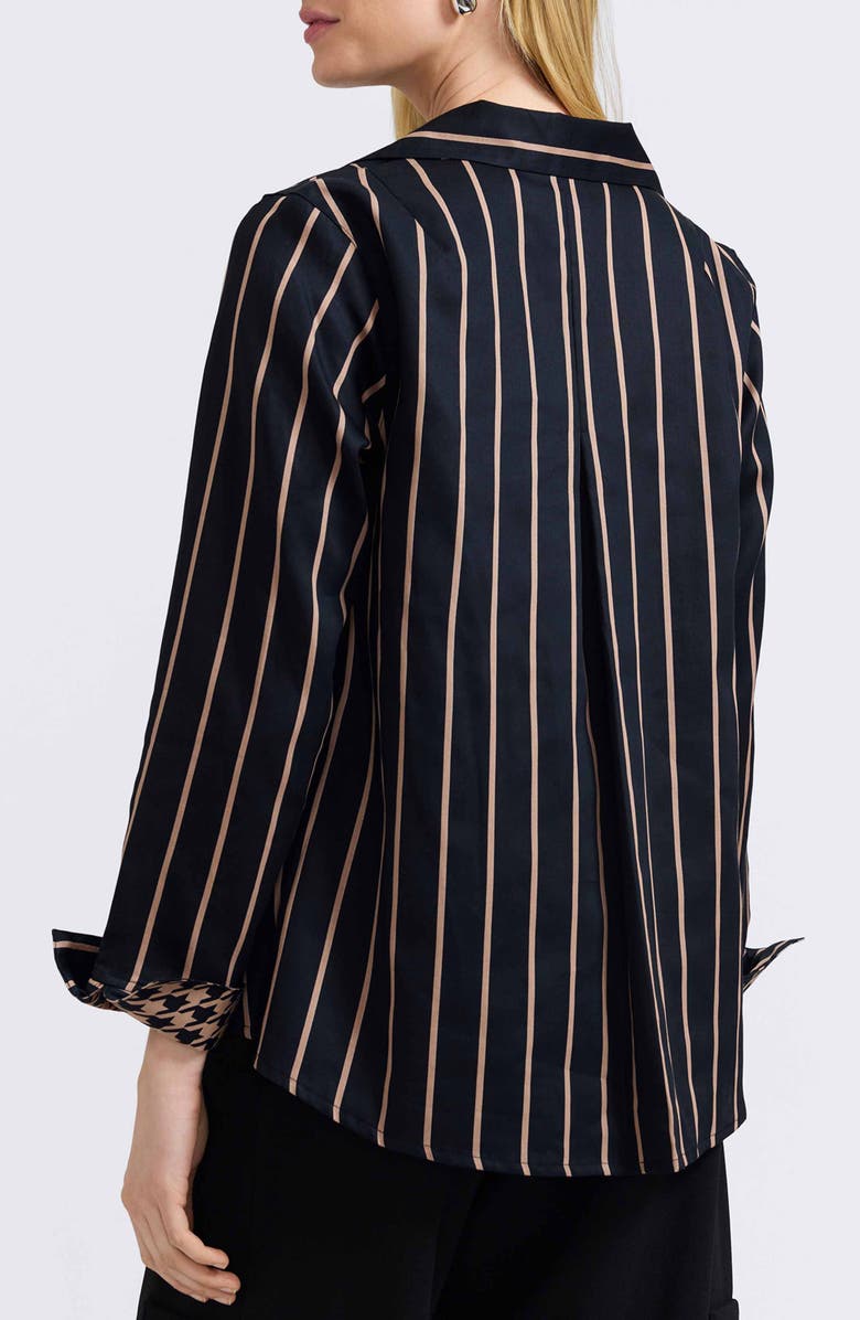 Foxcroft Agnes Stripe Cotton Popover Top, Alternate, color, Black/ Almond