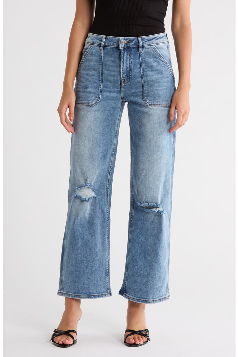 Ripped Baggy Straight Leg Utility Jeans, Main, color, MEDIUM WASH