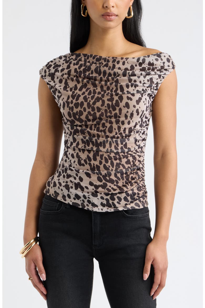 Cap Sleeve Mesh Top, Main, color, TAN BROWN LEOPARD SPOT