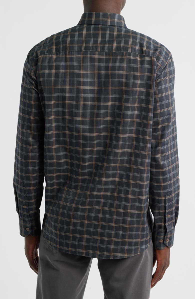 Johnston & Murphy Plaid Heathered Cotton Button-Up Shirt, Alternate, color, Charcoal/Tan Grid Check