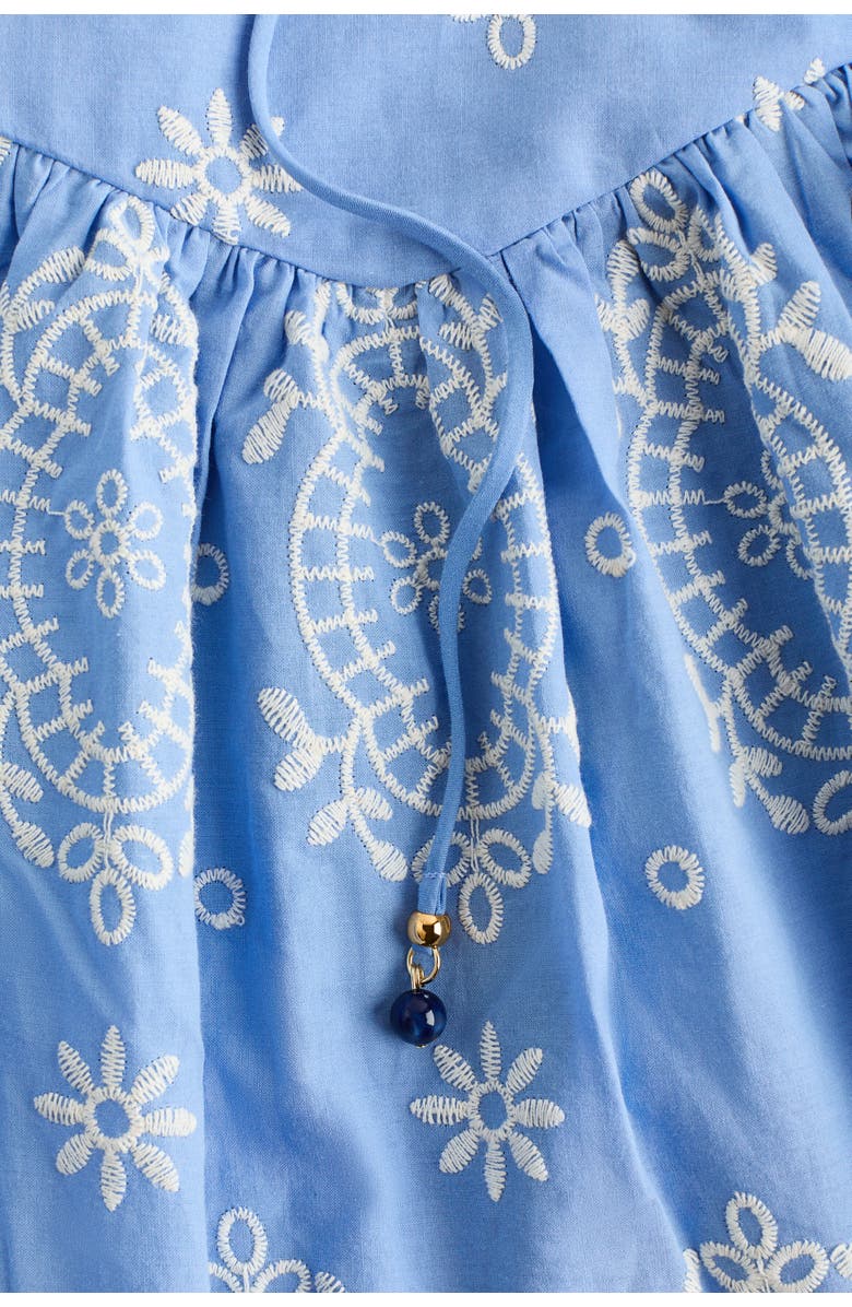 H&M Embroidered Tie-strap Dress, Alternate, color, Light Blue/Patterned