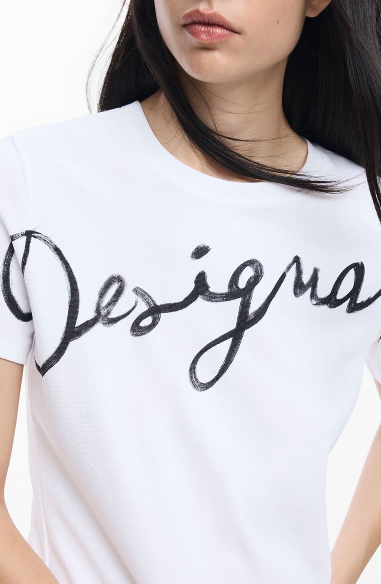 Desigual Logo Cotton Graphic T-Shirt, Alternate, color, White