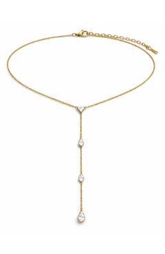 Rhinestone Lariat Necklace Choker – Silver Gold Wand Y Drop Bar Dainty Pendant, Adjustable 17-18in, Handmade